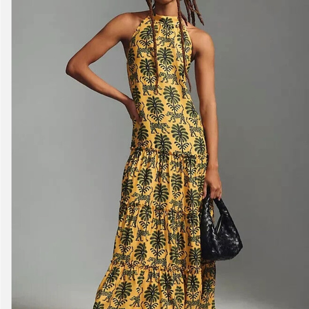 FARM Rio Yellow Black Halter Maxi Sundress (purchased from Anthropologie)